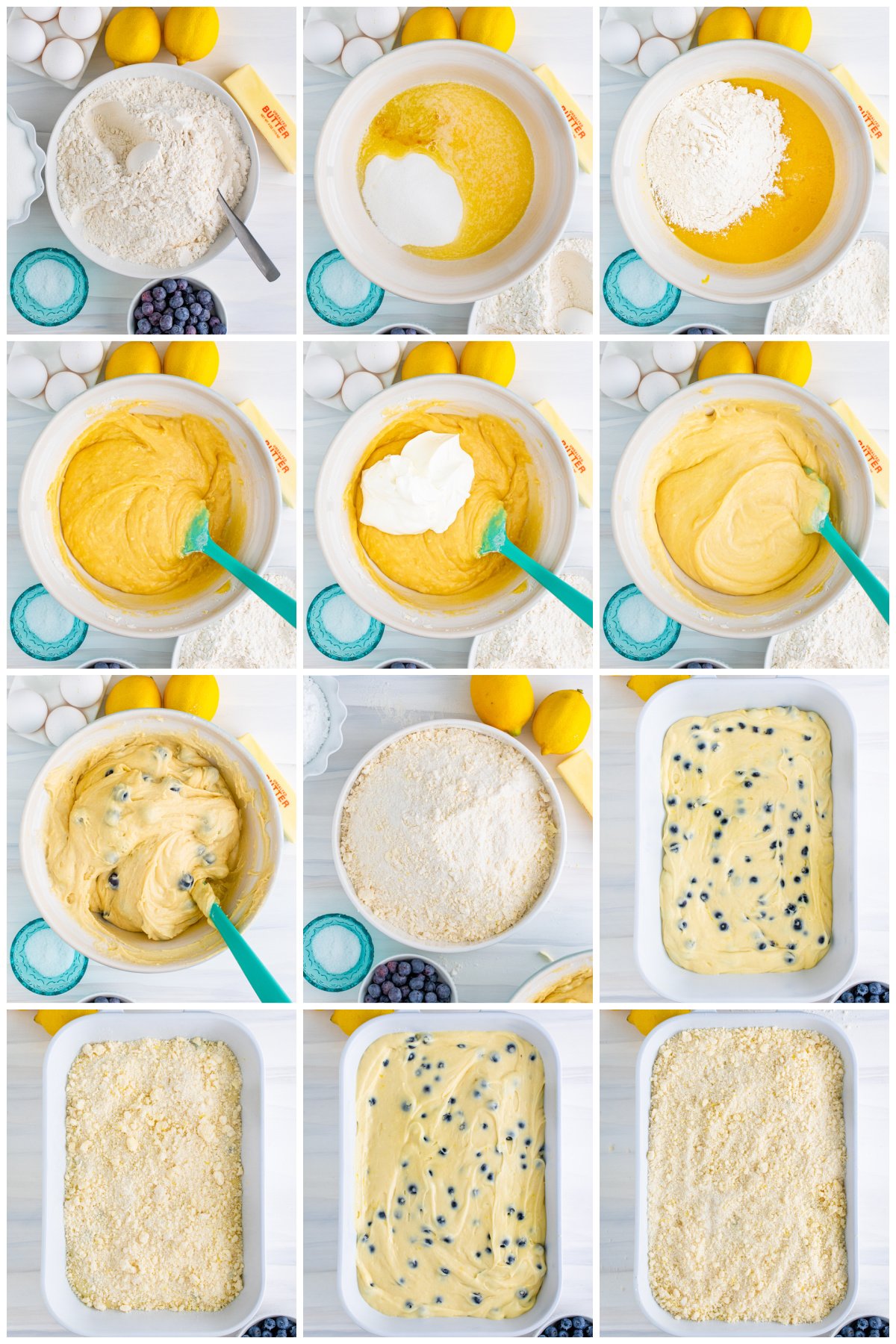 Step by step photos on how to make a Lemon Blueberry Coffee Cake