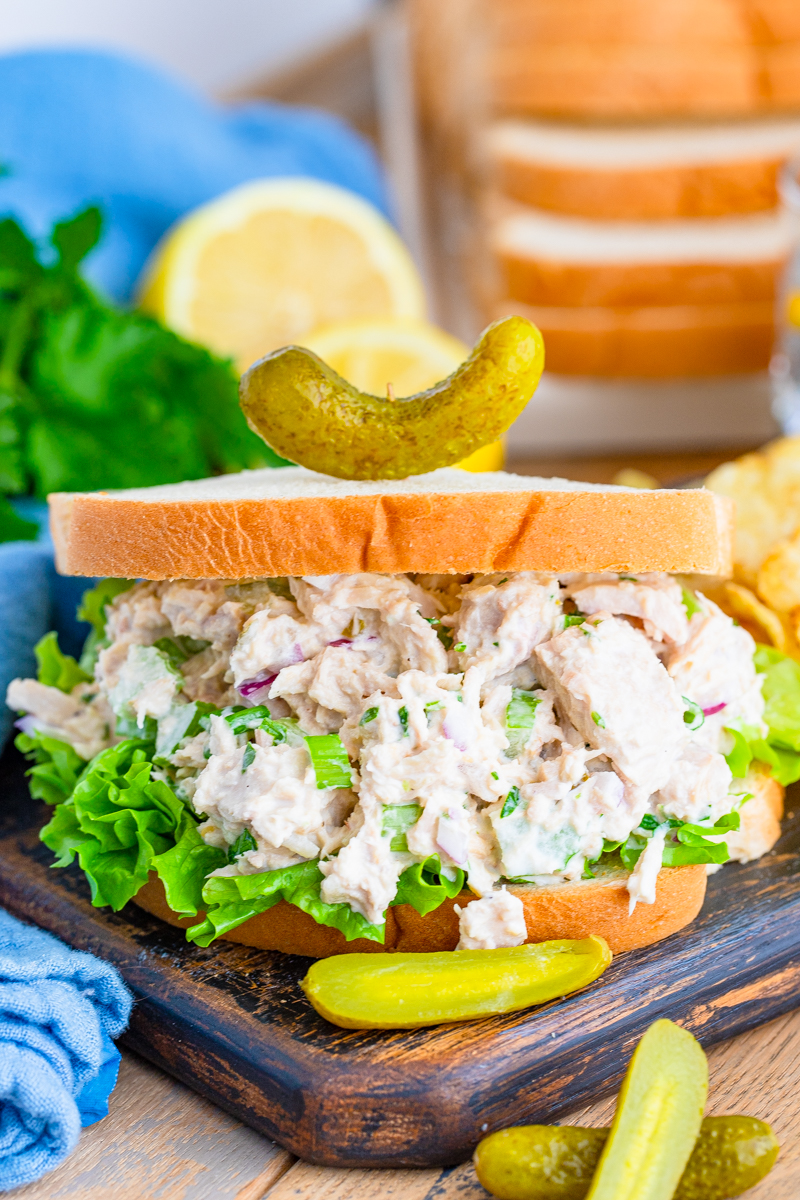 Close up of Tuna Sandwich showing lettuce