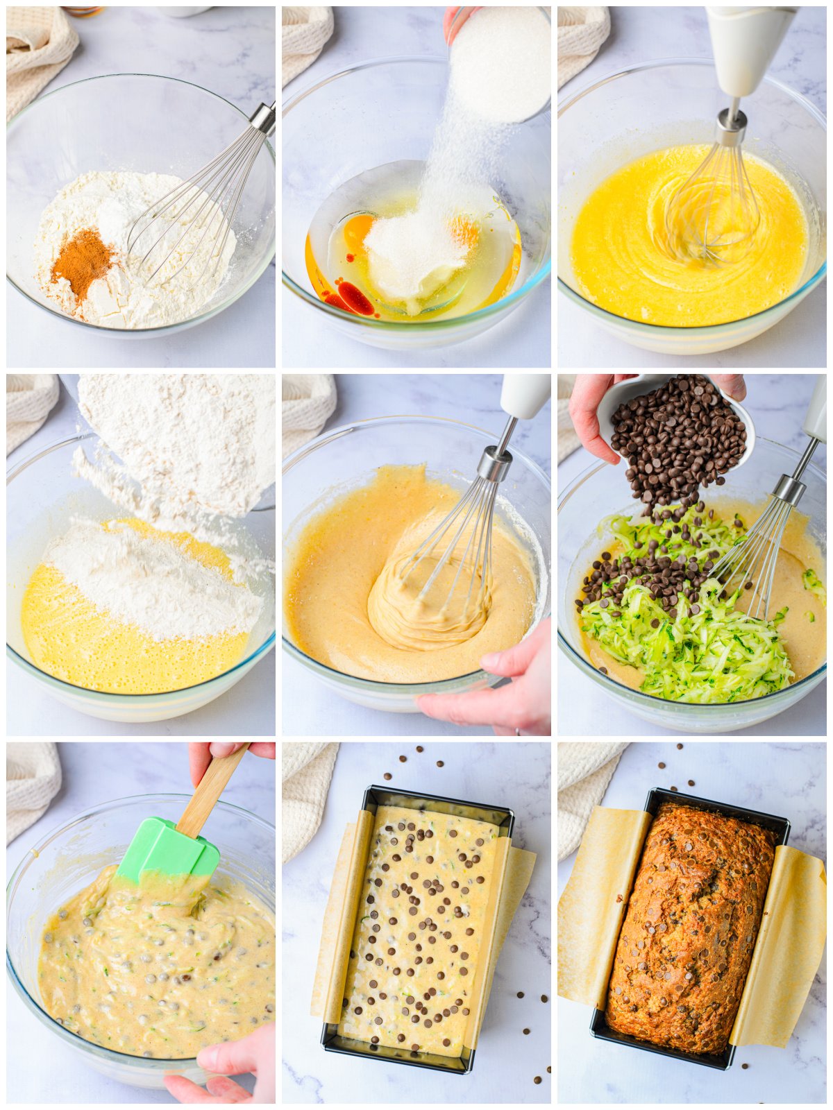 Step by step photos on how to make Chocolate Chip Zucchini Bread