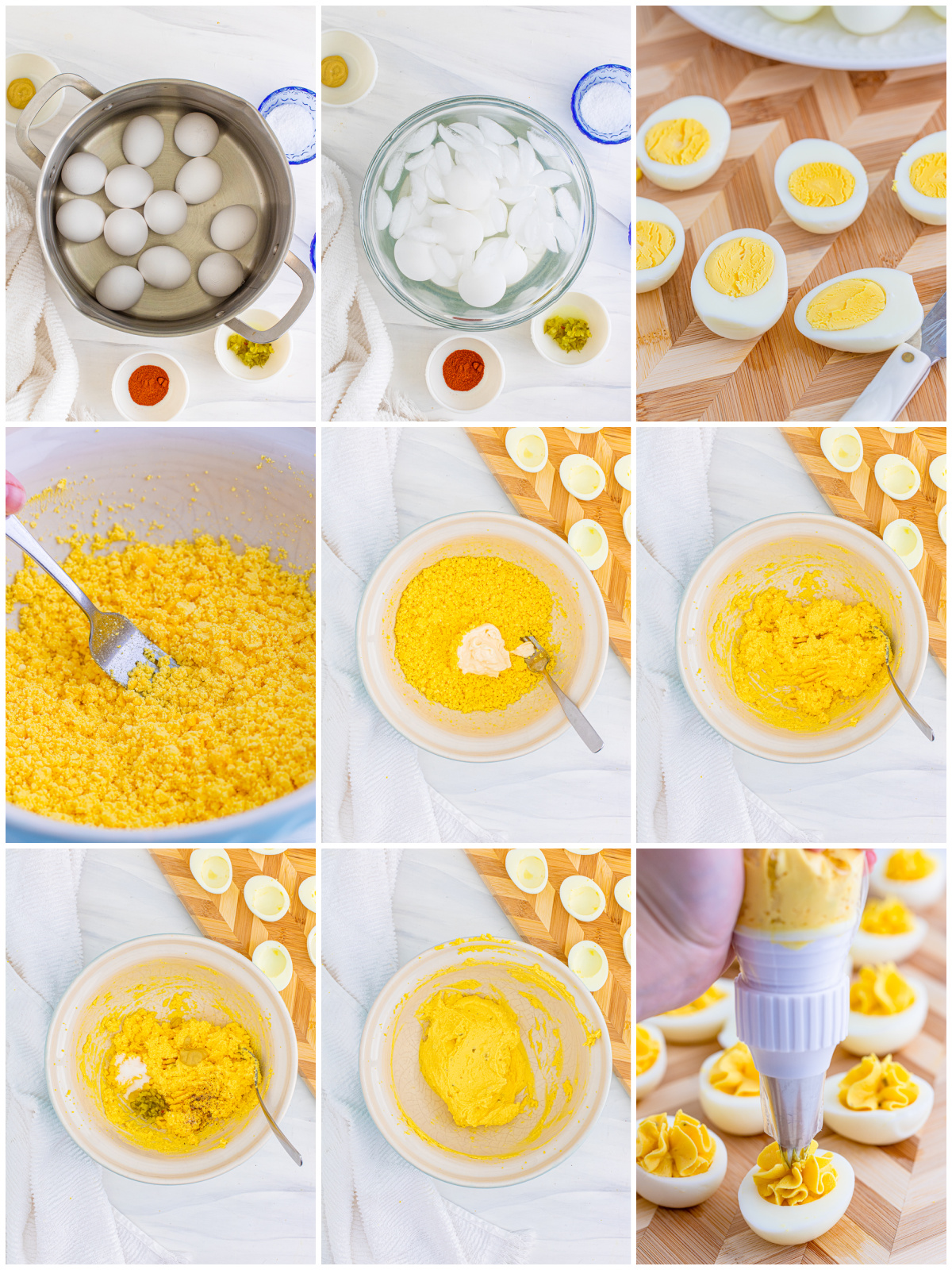 Step by step photos on how to make Easy Deviled Eggs.