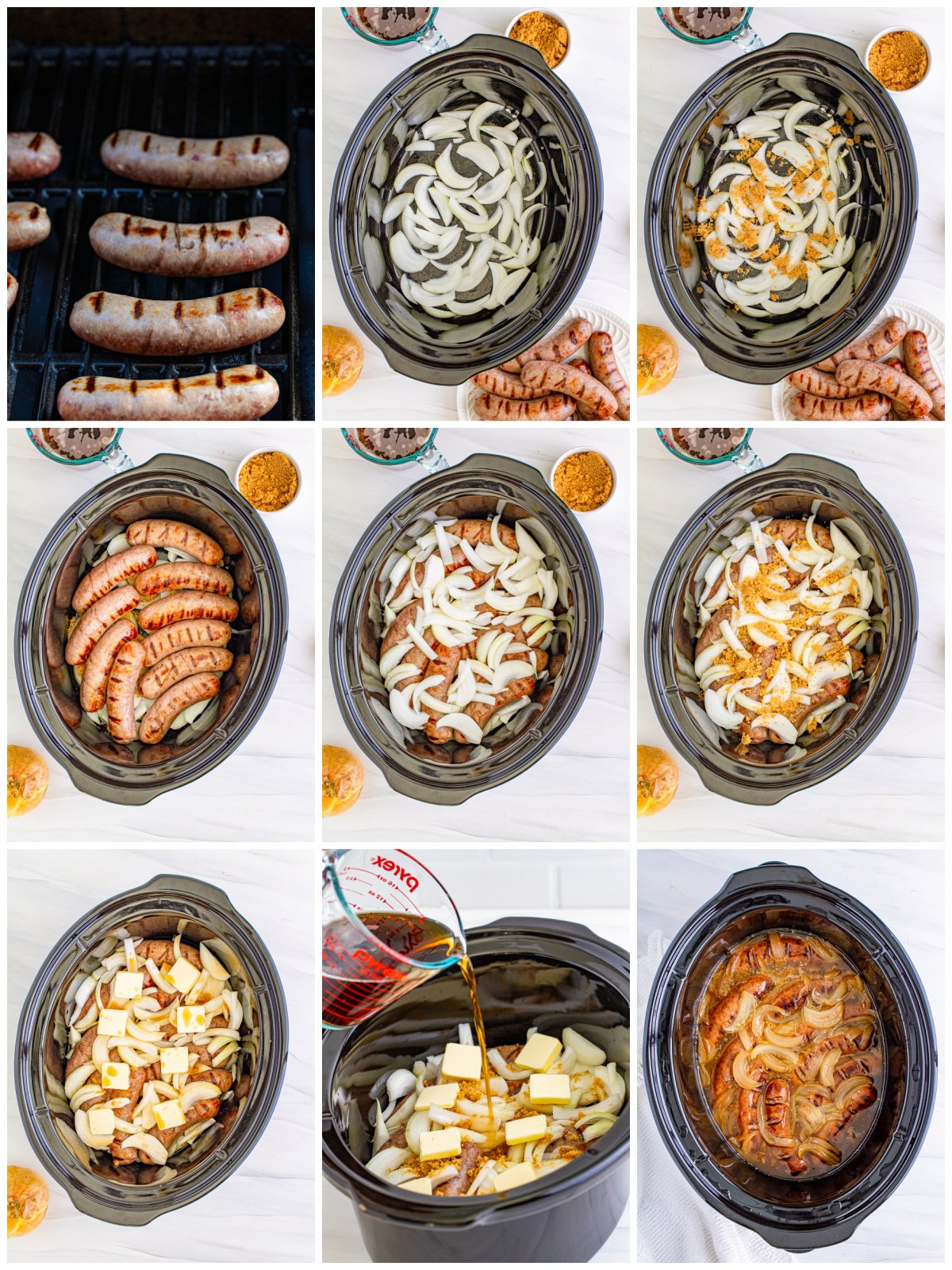 Step by step photos on how to make Slow Cooker Beer Brats.