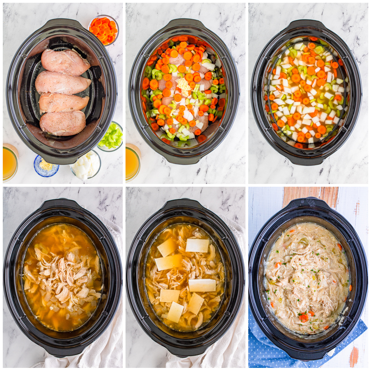 Step by step photos on how to make Slow Cooker Chicken and Dumplings