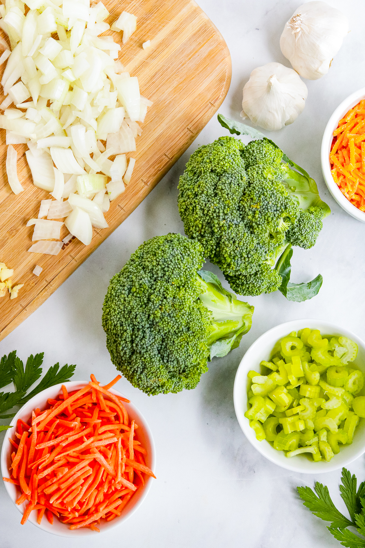 Ingredients needed to make a Broccoli Cheddar Soup Recipe