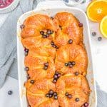 Overhead of French Toast finished in baking dish.