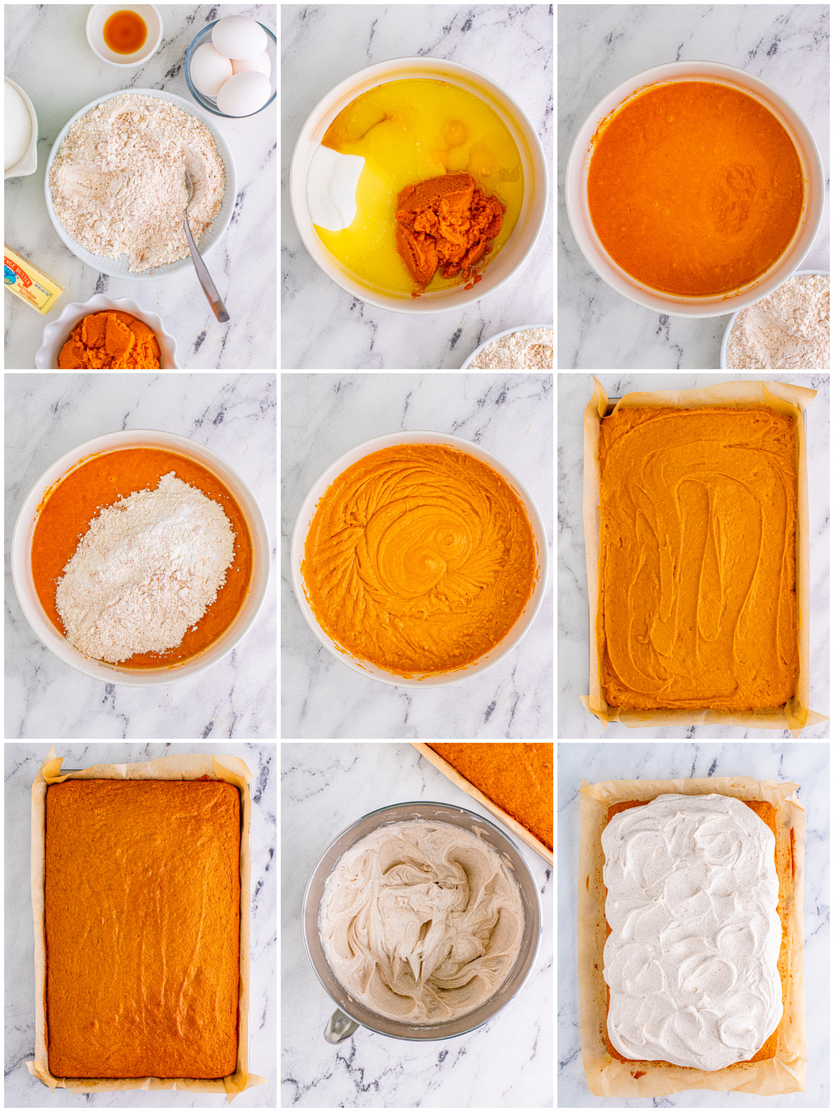 Step by step photos on how to make a Pumpkin Bar Recipe