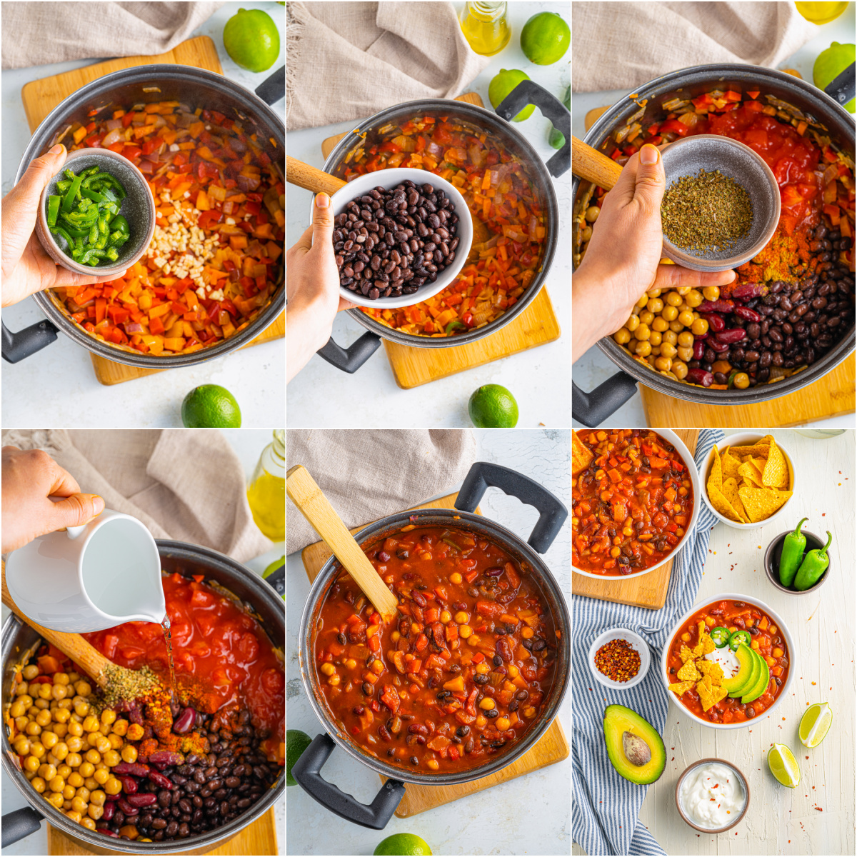 Step by step photos on how to make a Vegetarian Chili Recipe.