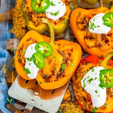 Close up Mexican Stuffed Peppers on spatula