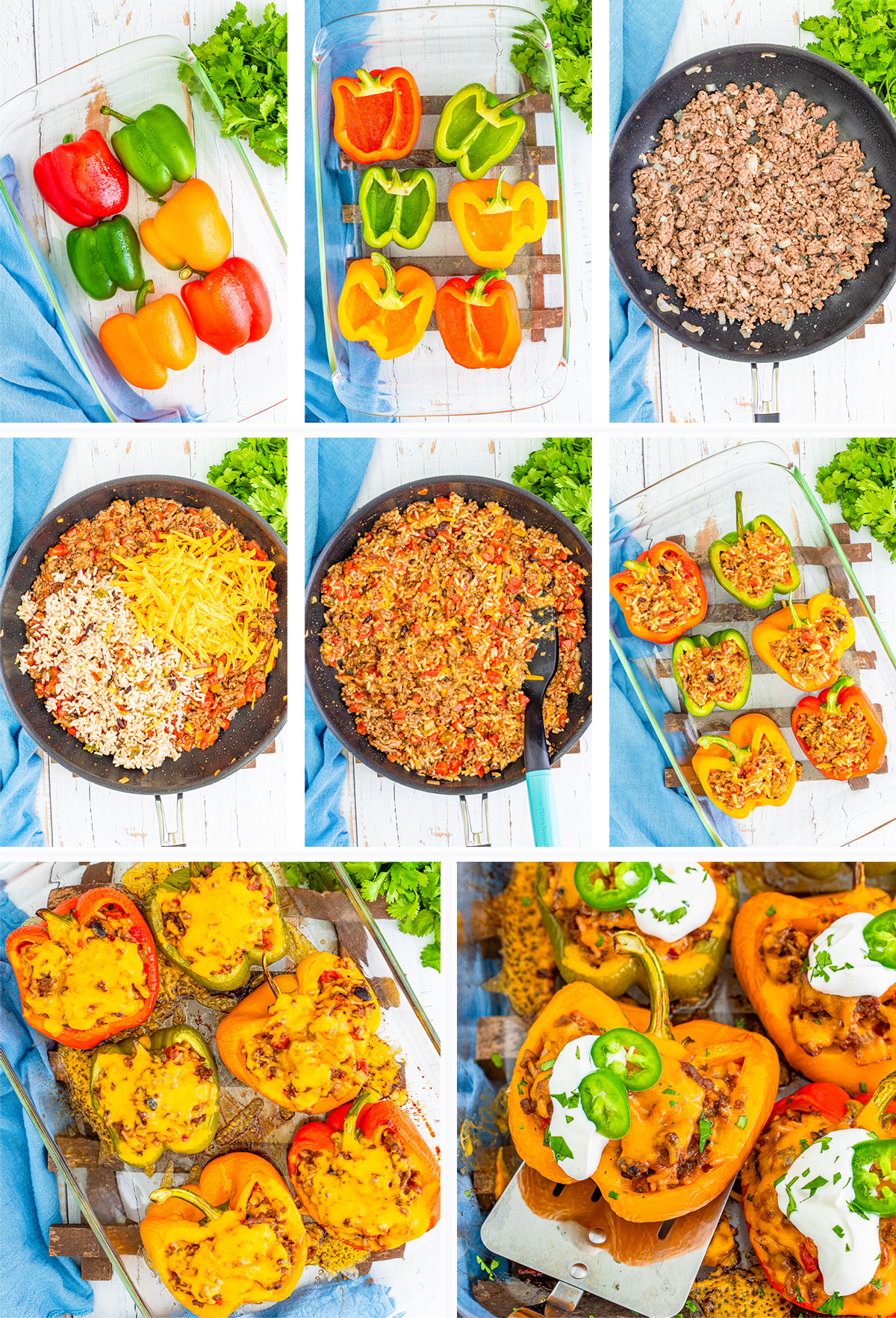 Collage of how to make Mexican Stuffed Peppers in process photos