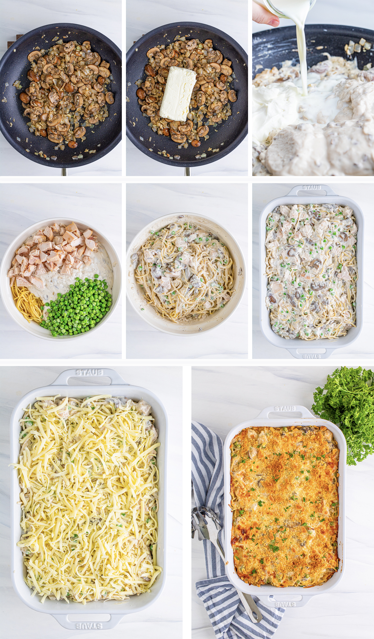 in process collage photos of how to make turkey tetrazzini