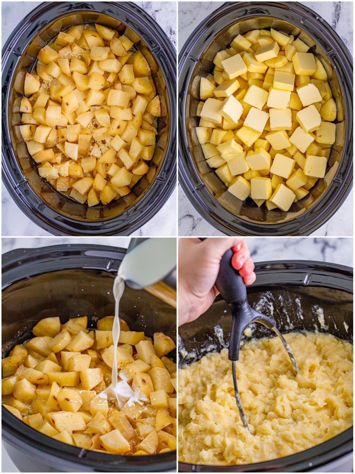 Step by step photos on how to make Slow Cooker Mashed Potatoes