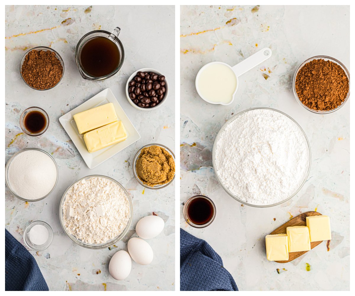 Ingredients needed to make a Chocolate Espresso Cake.