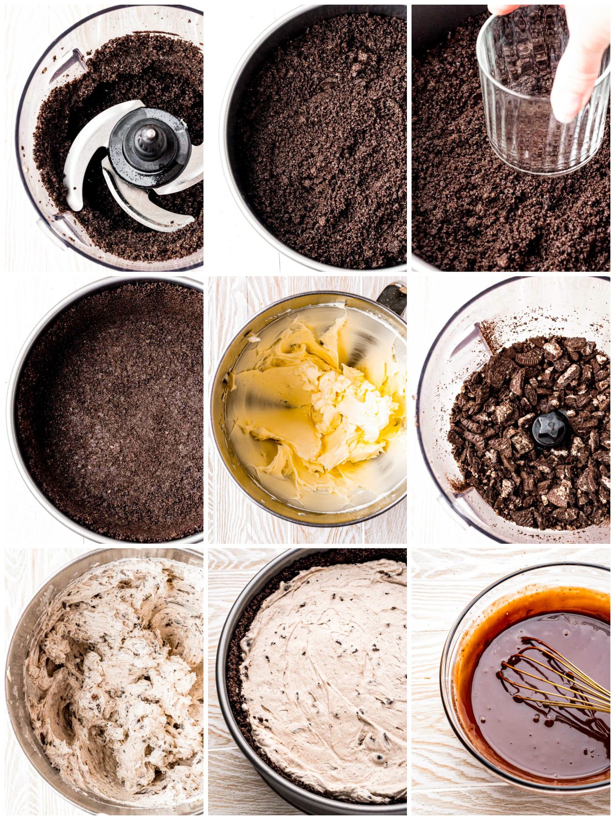 Step by step photos on how to make a No Bake Oreo Cheesecake.