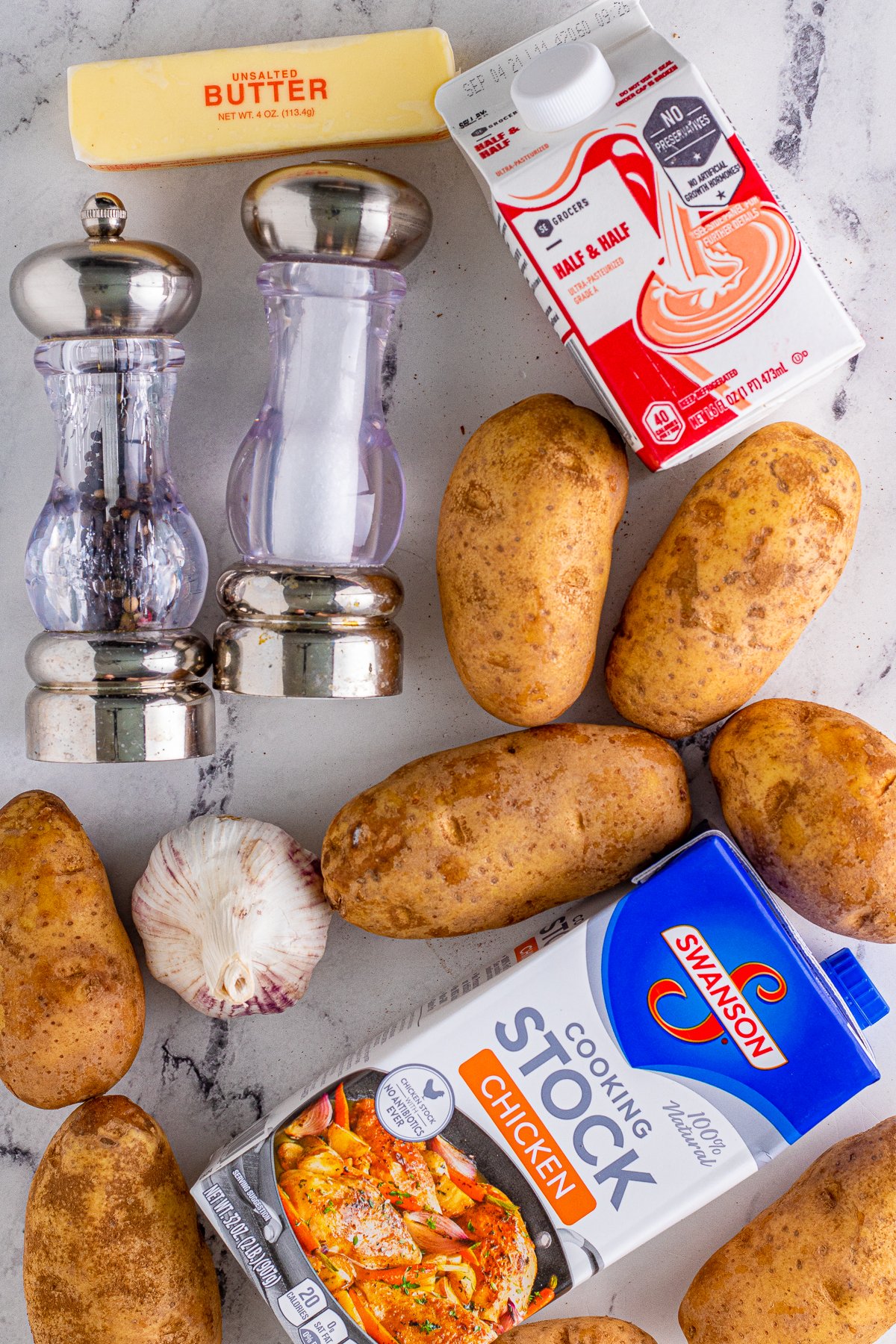 Ingredients needed to make Slow Cooker Mashed Potatoes.