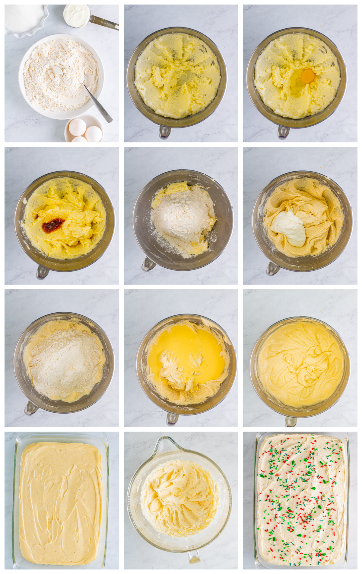 Step by step photos on how to make an Eggnog Cake.