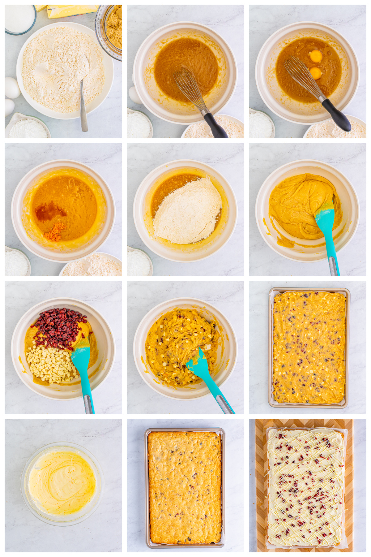 Step by step photos on how to make Canberry Bliss Bars.