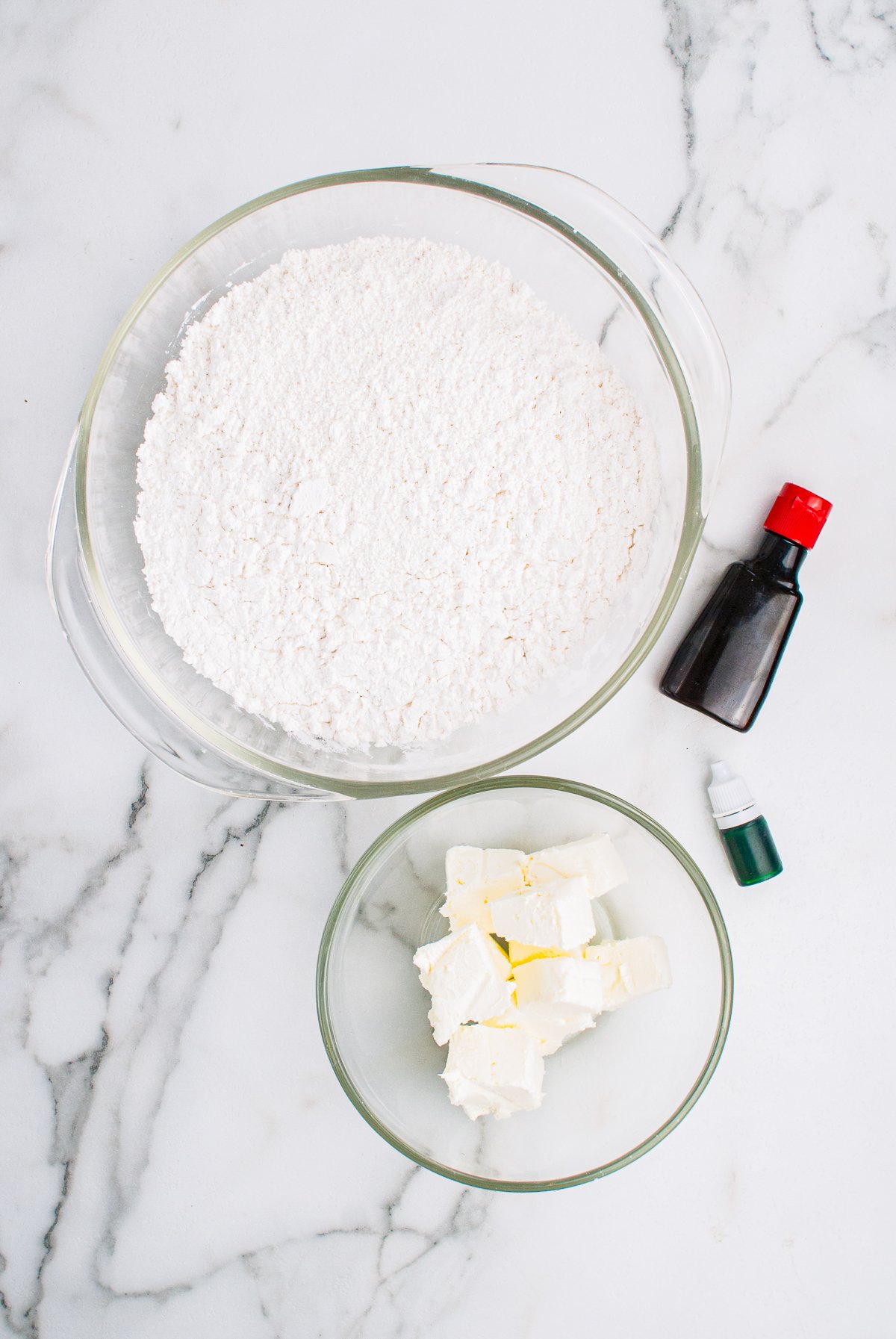 Ingredients needed to make Cream Cheese Mints.