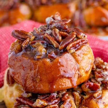 Square image of Sticky Buns up close stacked.