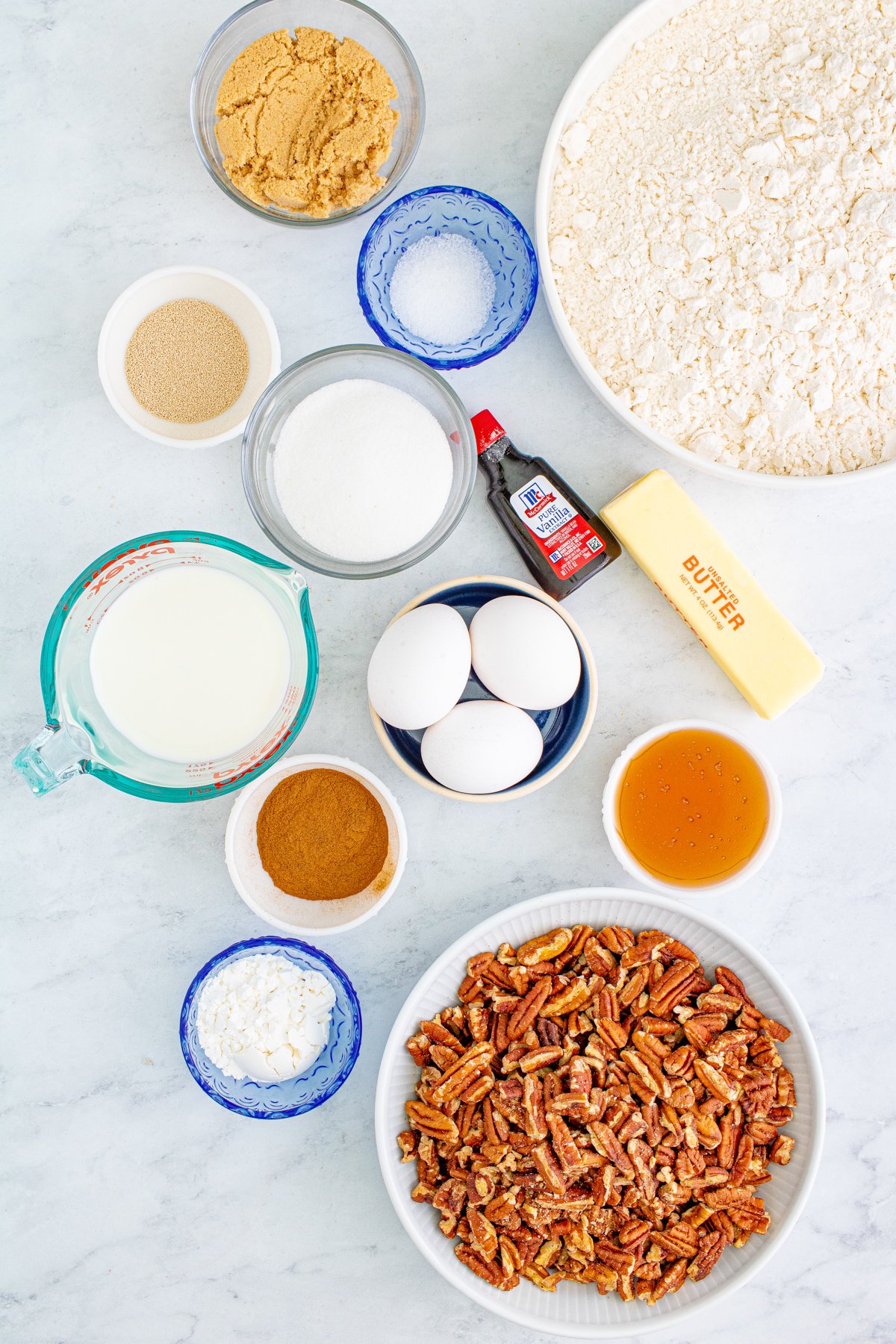 Ingredients needed to make Pecan Sticky Buns.