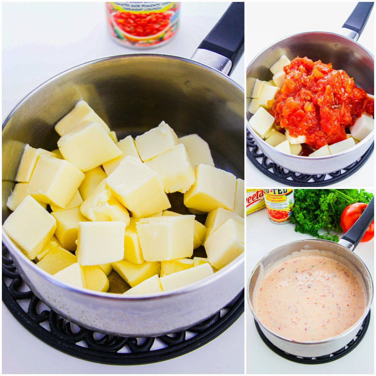 Step by step photos on how to make a Queso Dip Recipe.