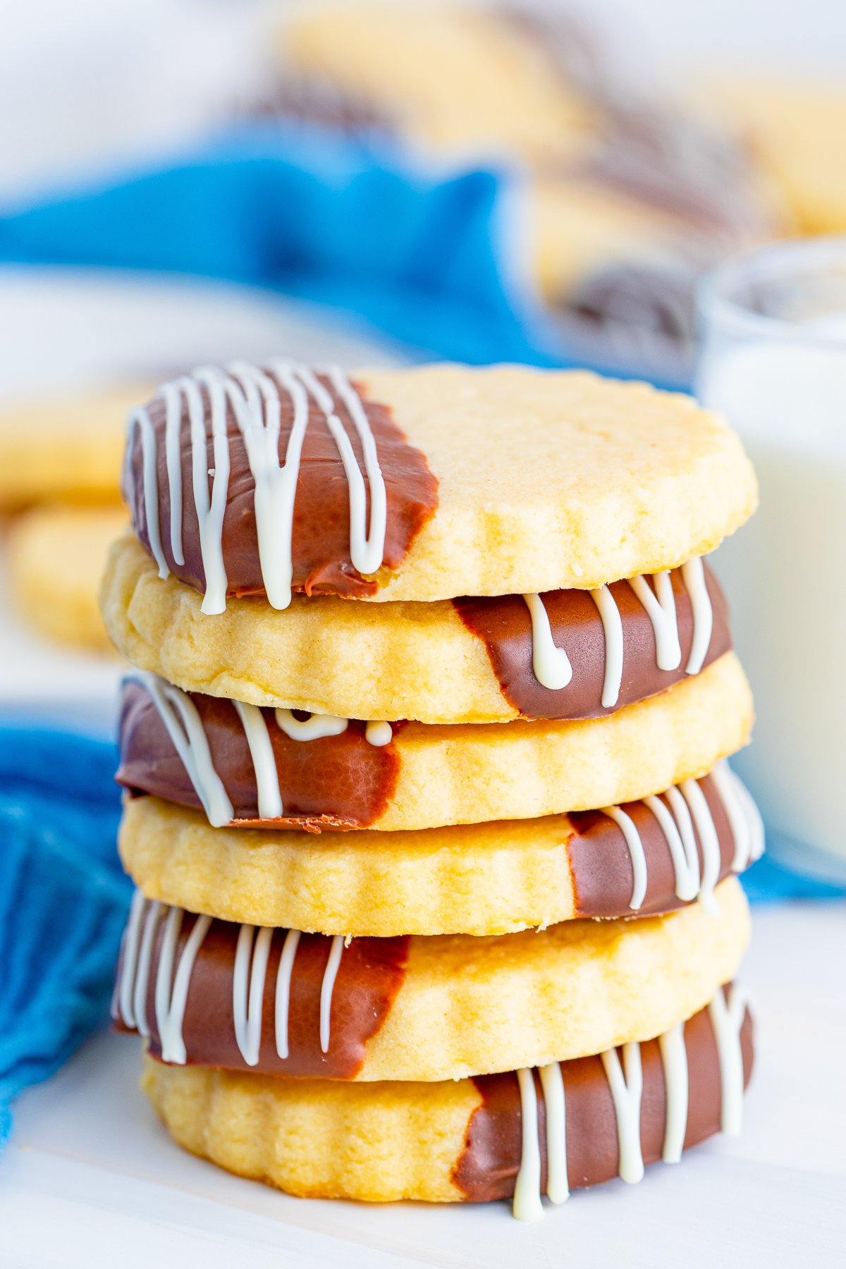 Stacked Chocolate Dipped Shortbread Cookies.