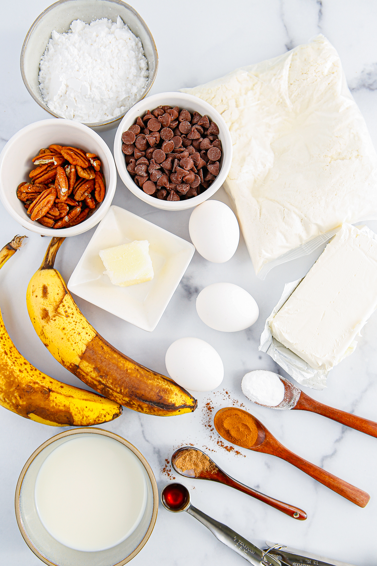 Ingredients needed to make a Banana Bundt Cake.
