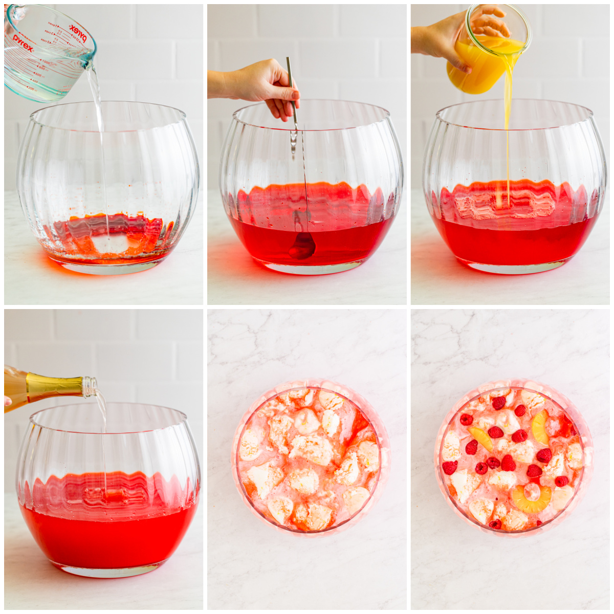 Step by step photos on how to make Valentine's Sherbet Punch.
