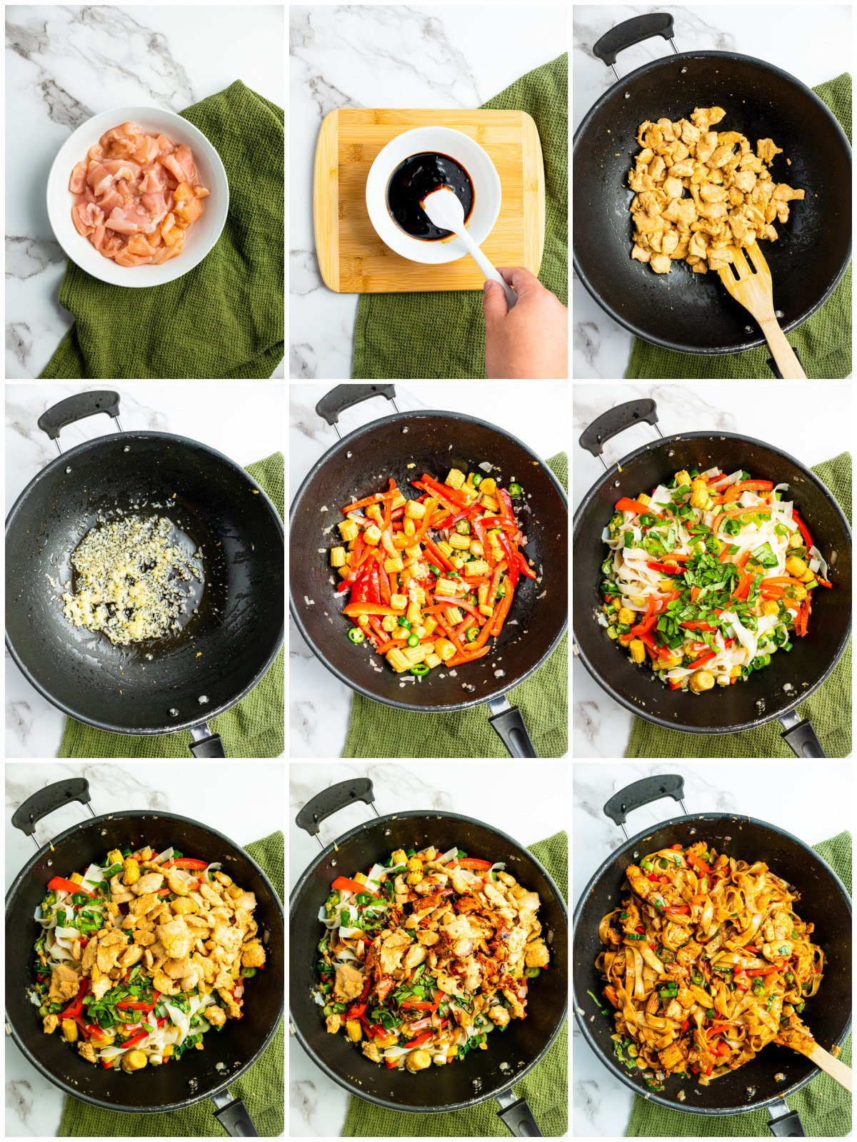 Step by step photos on how to make Thai Drunken Noodles.