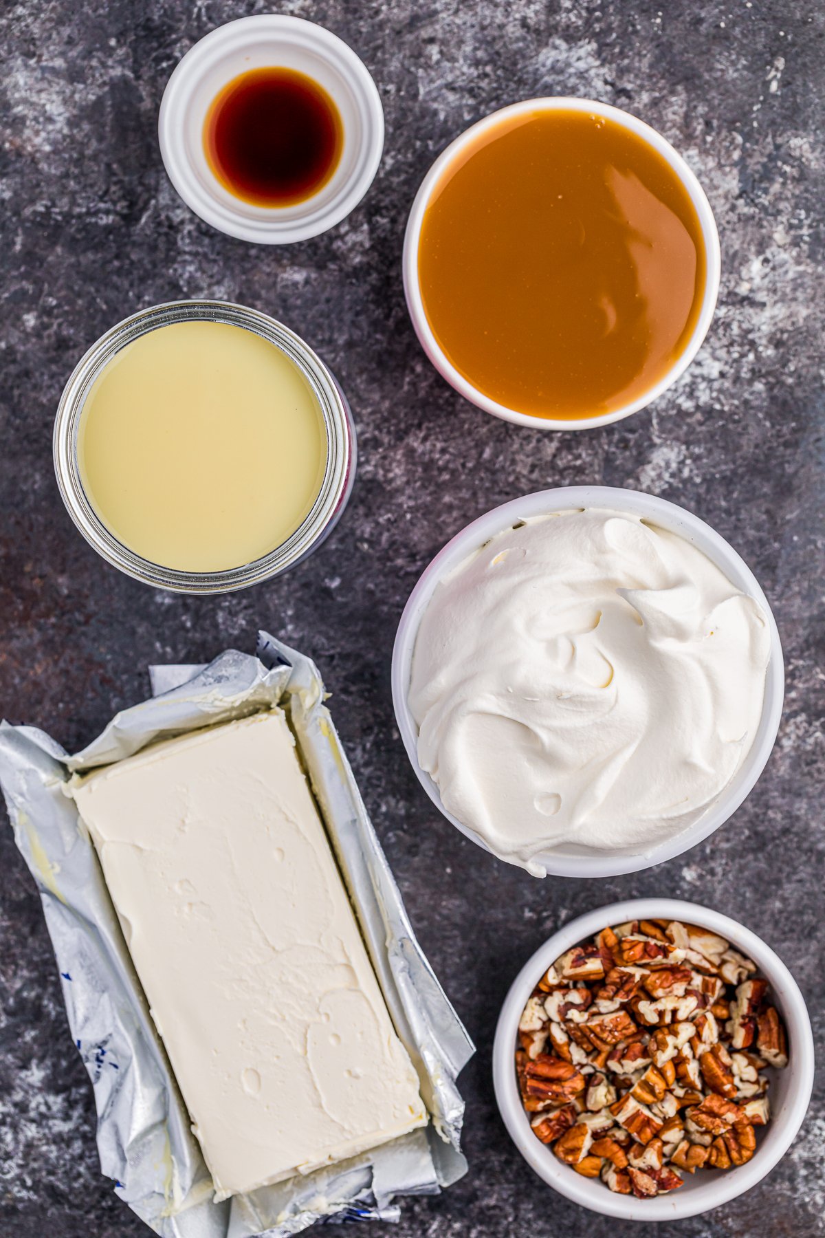 Ingredients needed to make Butterscotch Cheesecake Dip.