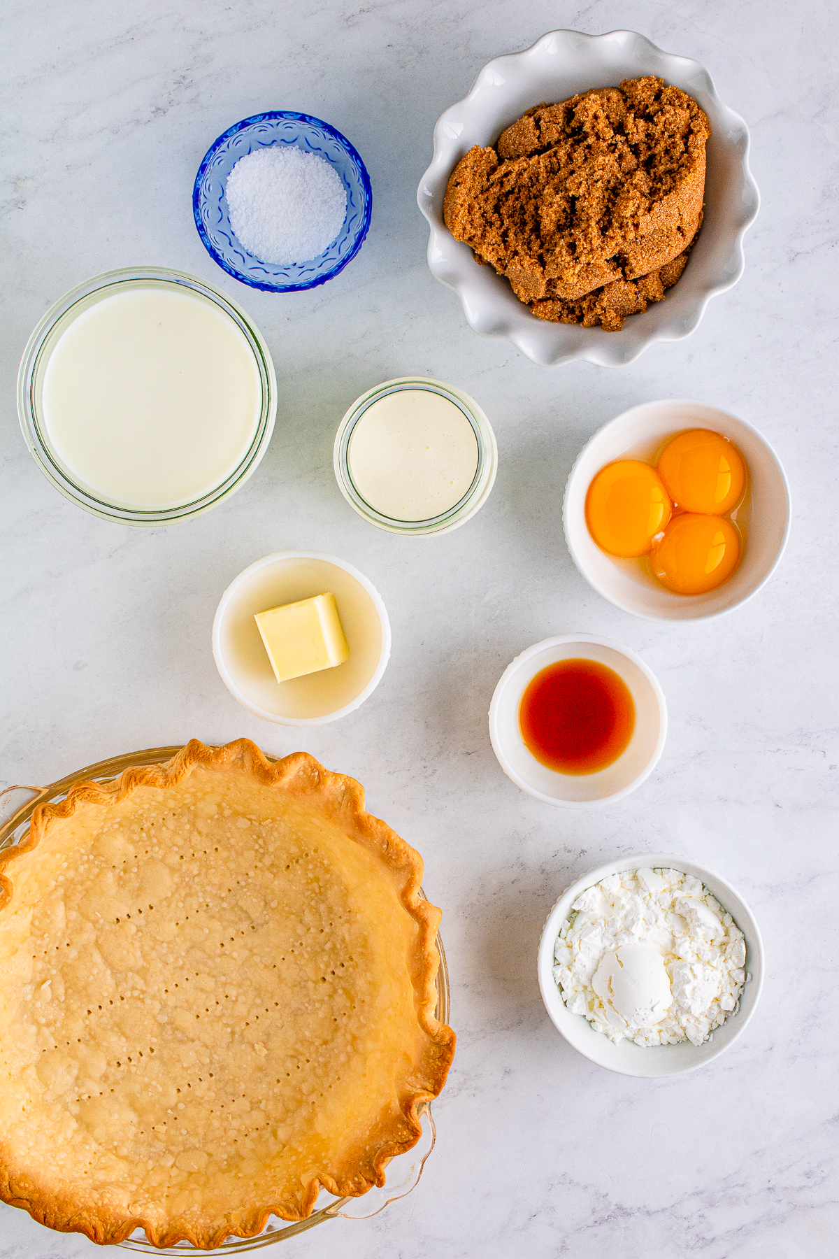 Ingredients needed to make a Butterscotch Pie.