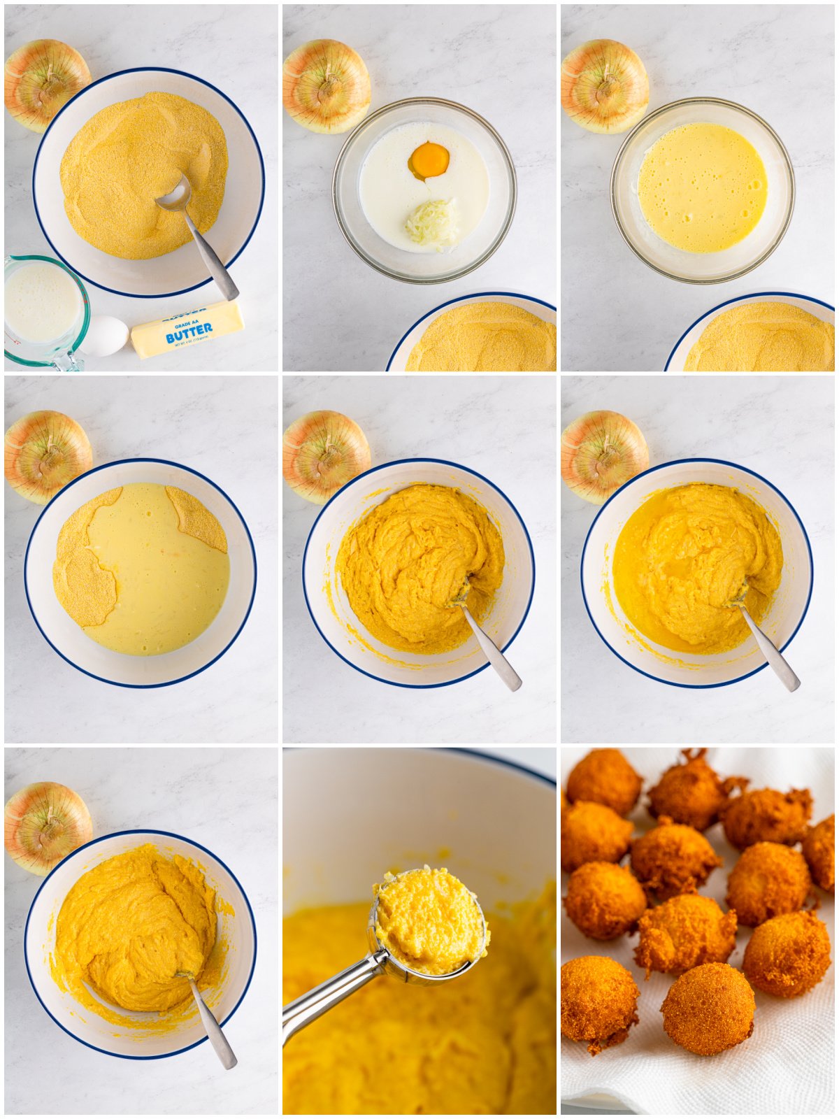 Step by step photos on how to make a Hush Puppy Recipe.