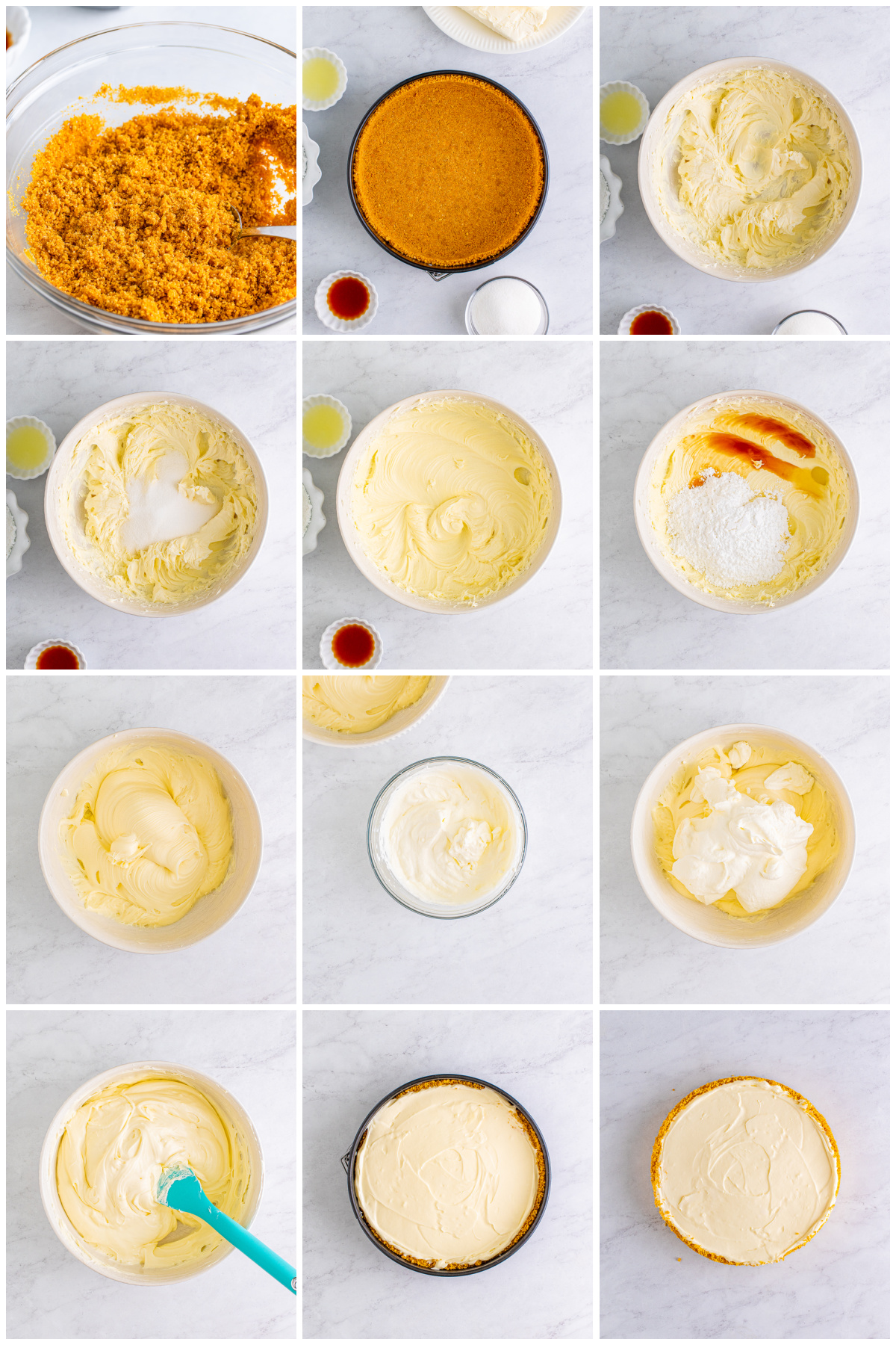 Step by step photos on how to make a No Bake Cheesecake Recipe.
