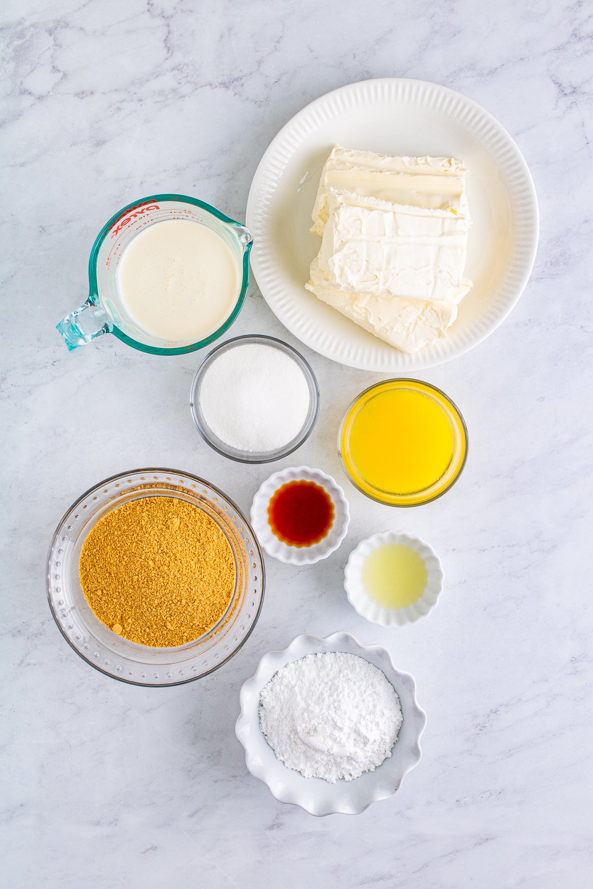 Ingredients needed to make a No Bake Cheesecake.