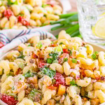 Two plates full of Ranch BLT Pasta Salad.