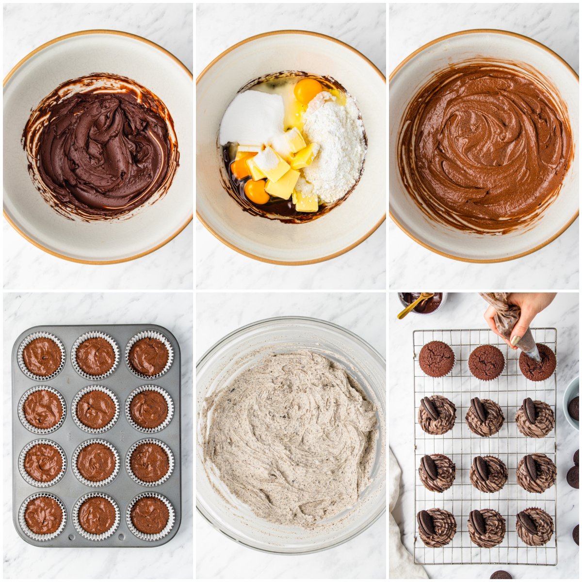 Step by step photos on how to make Oreo Cupcakes.