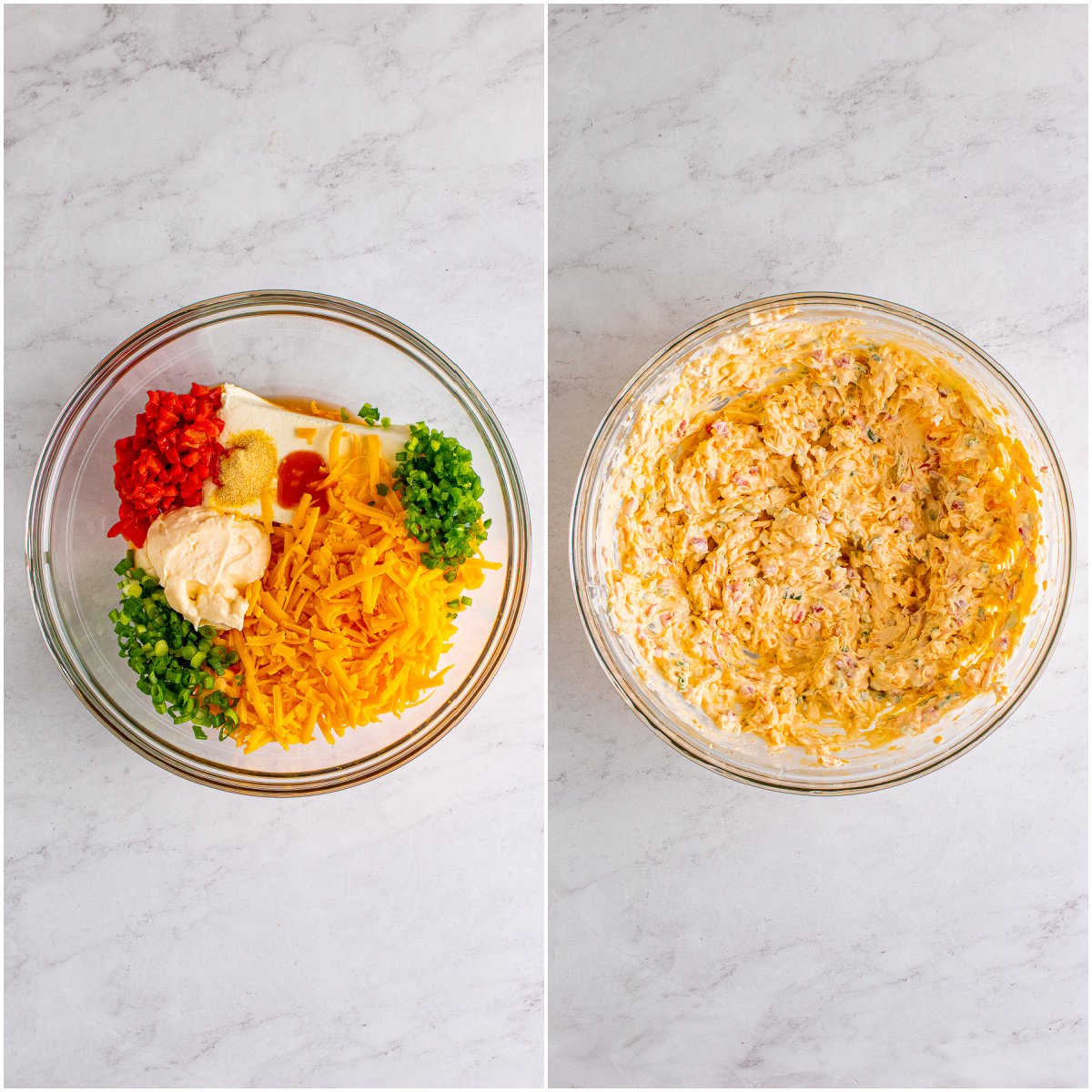 Step by step photos on how to make a Pimento Cheese Recipe.