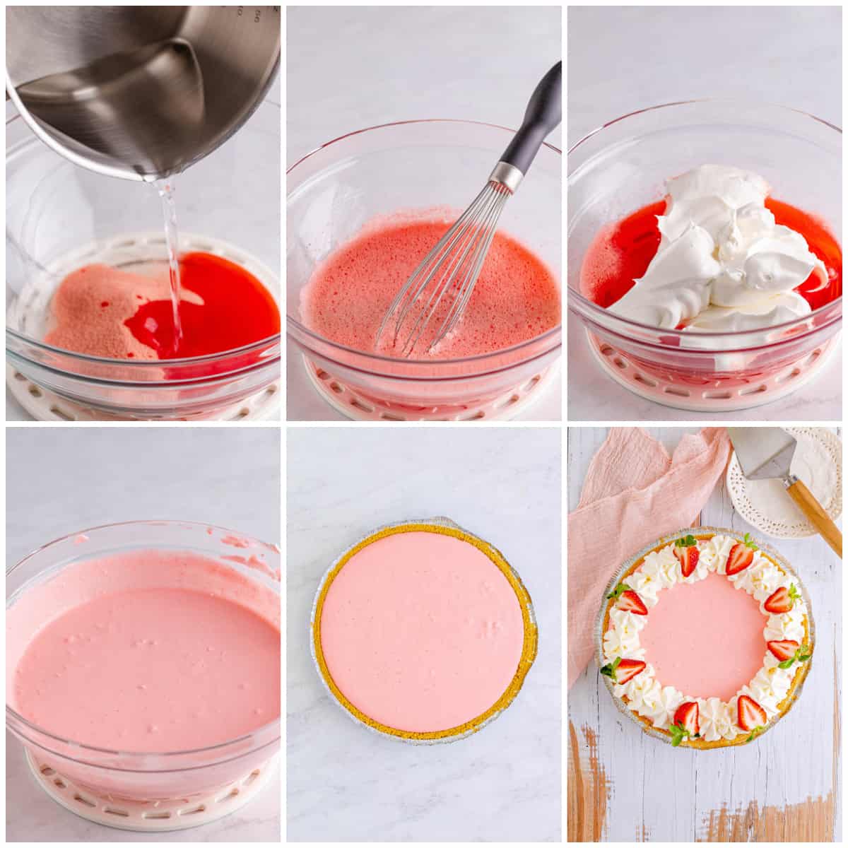 Step by step photos on how to make a Strawberry Jello Pie.