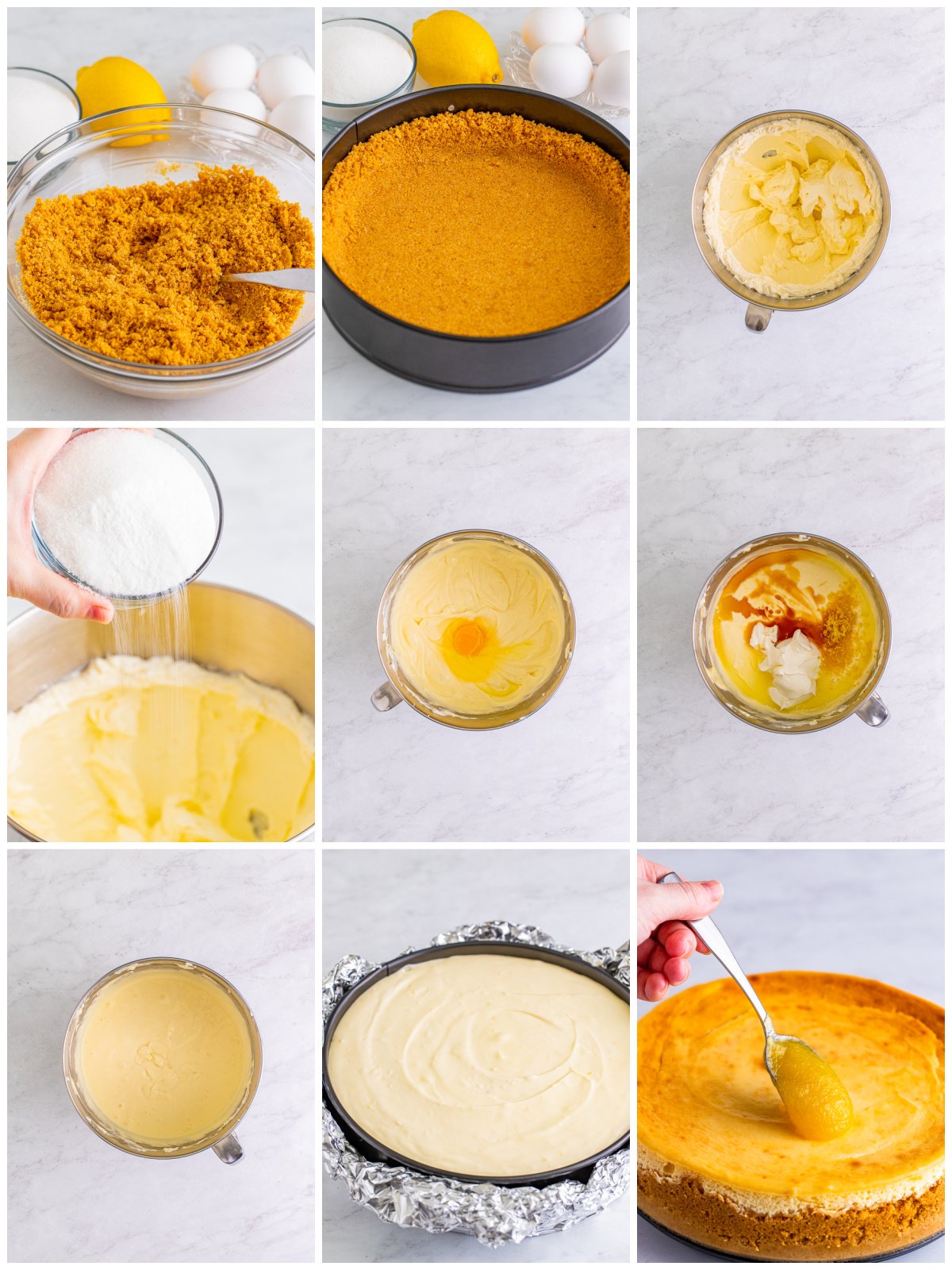 Step by step photos on how to make a Lemon Cheesecake.