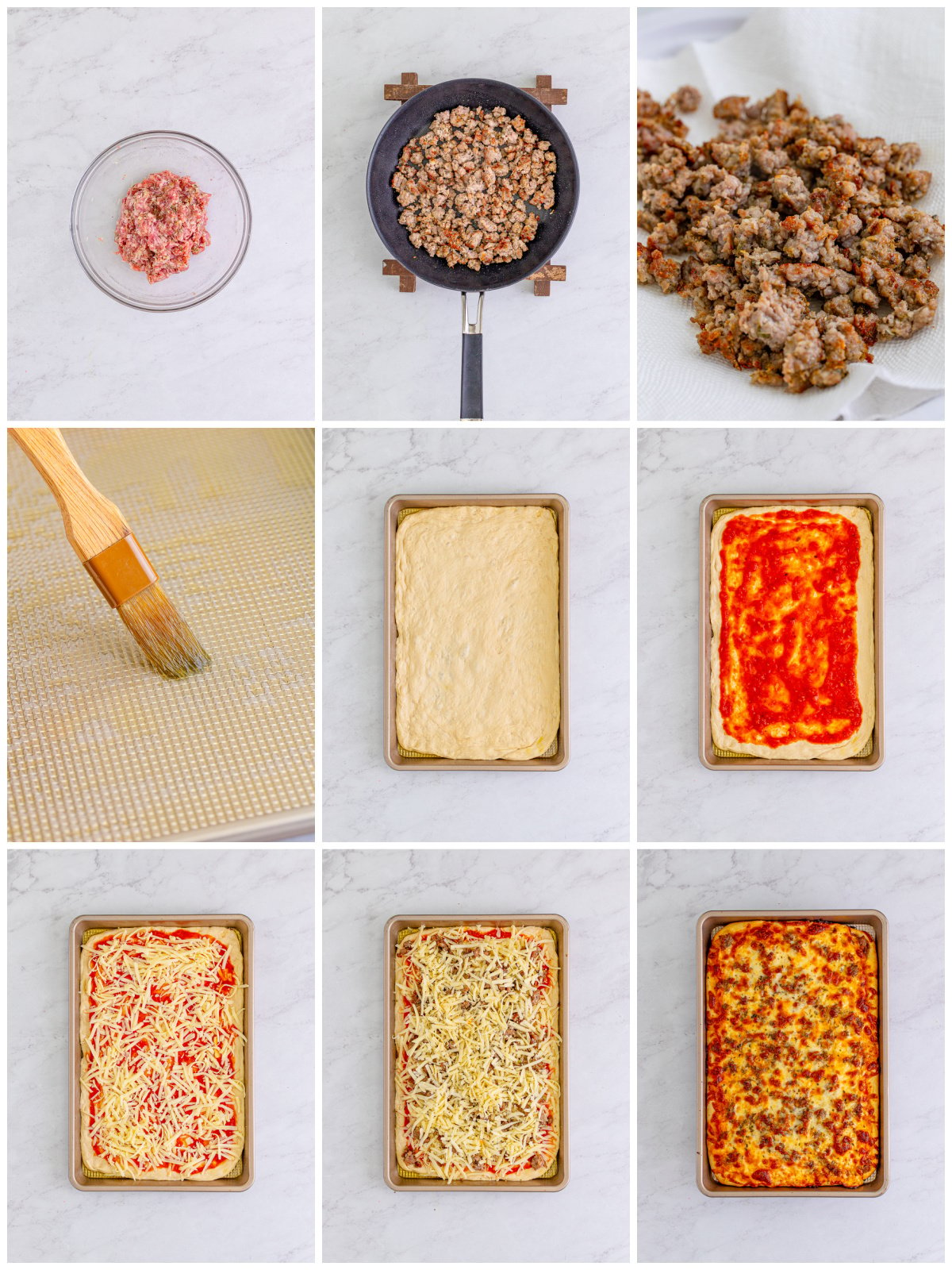 Step by step photos on how to make a Sheet Pan Pizza.