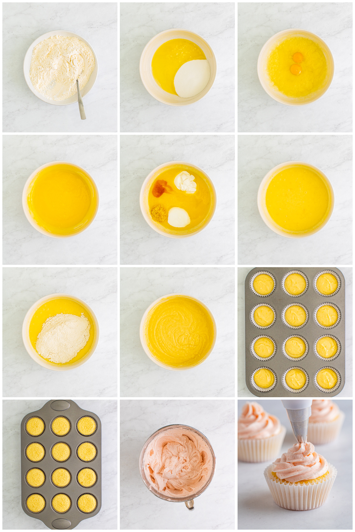 Step by step photos on how to make Lemon Cupcakes.