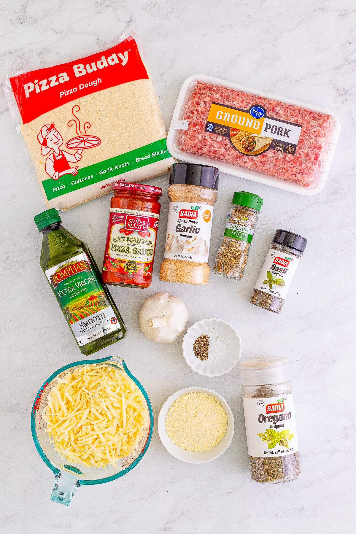 Ingredients needed to make a Sheet Pan Pizza.