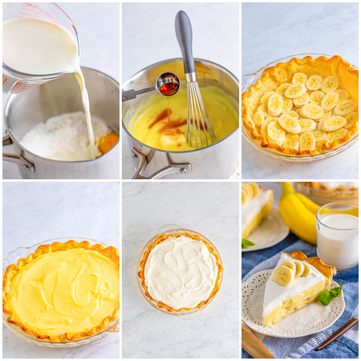 Step by step photos on how to make a Banana Cream Pie.