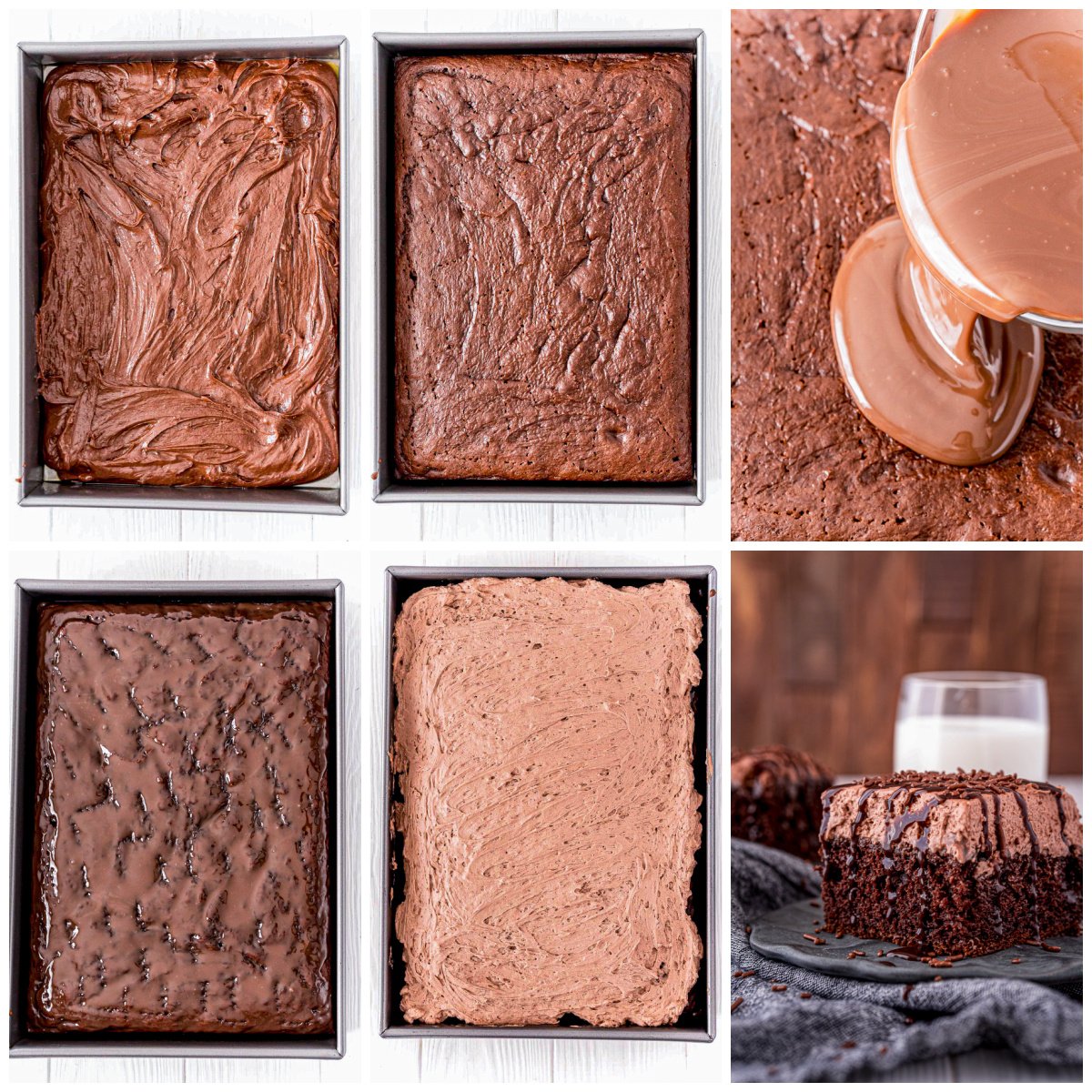 Step by step photos on how to make a Chocolate Poke Cake.