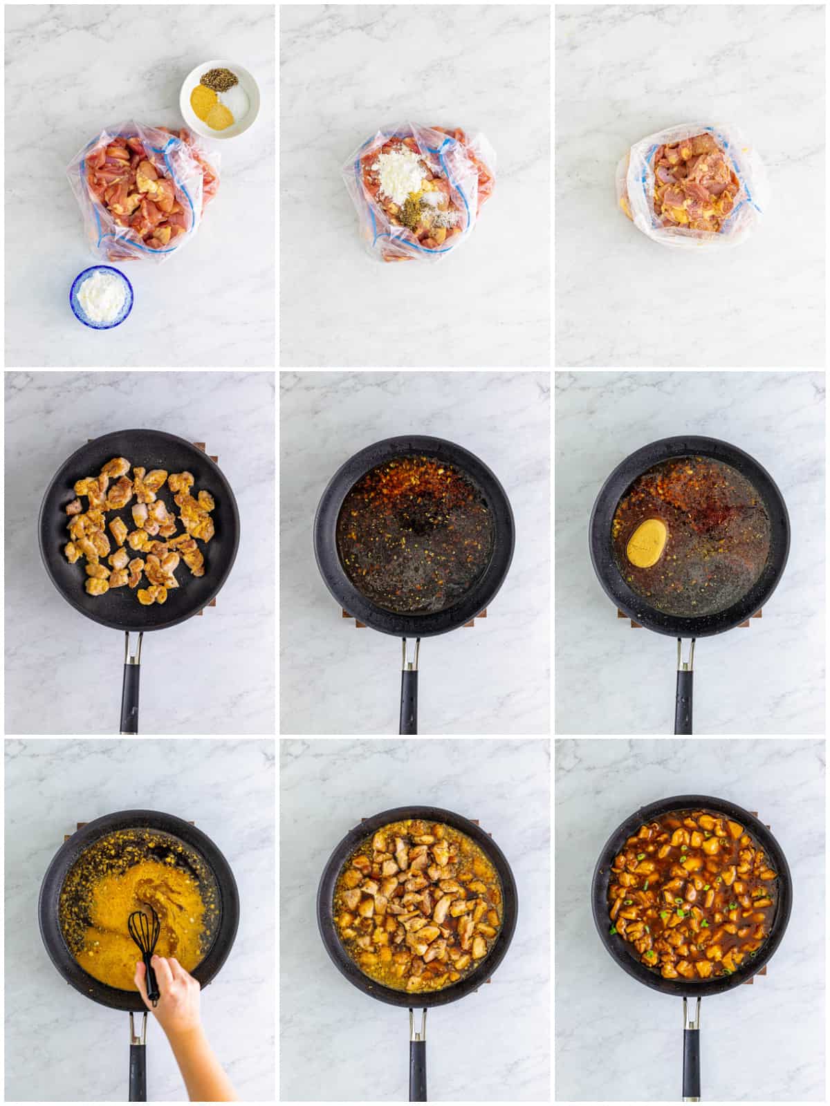 Step by step photos on how to make Bourbon Chicken.