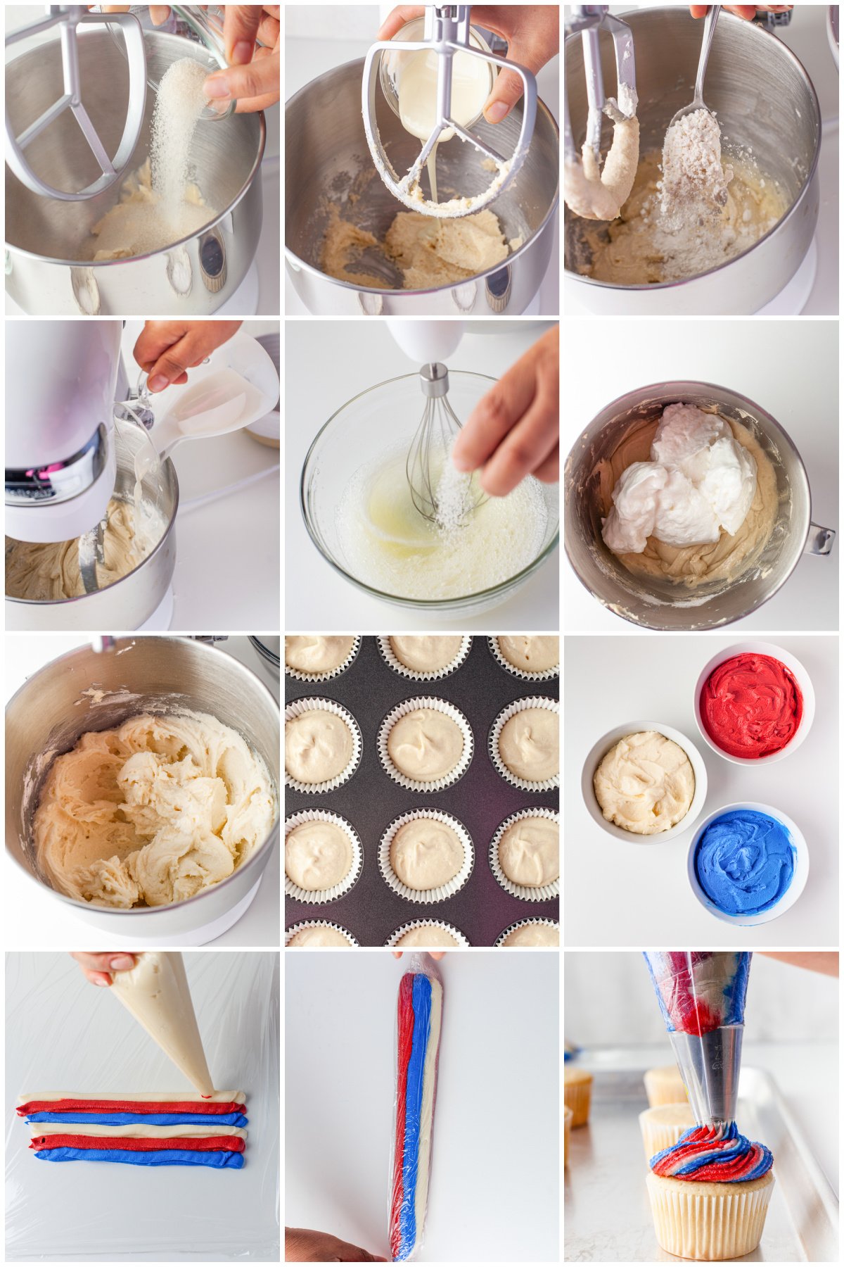 Step by step photos on how to make Patriotic Cupcakes.