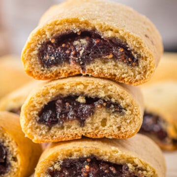 Stacked Fig Newton Recipe on top of one another showing inside close up.