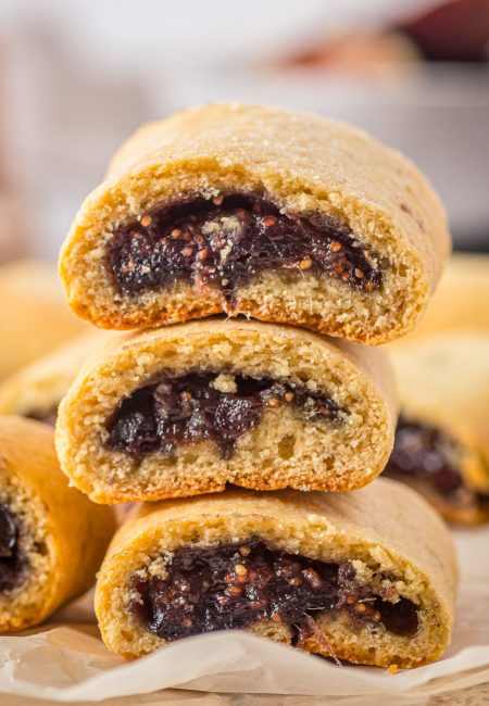 Stacked Fig Newton Recipe on top of one another showing inside close up.