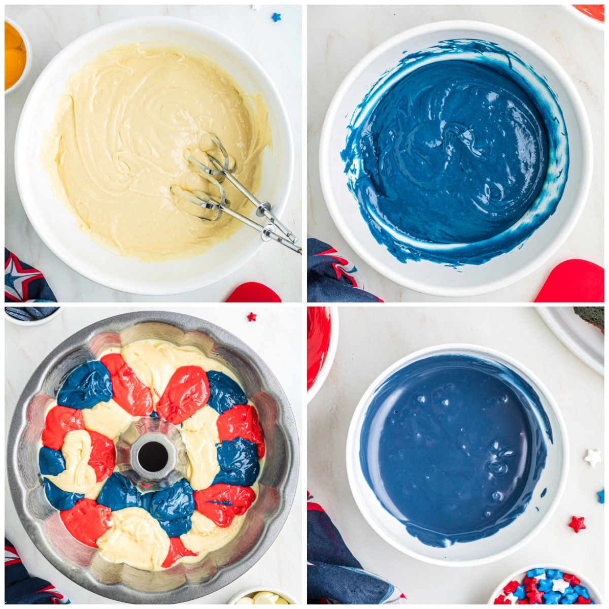 Step by step photos on how to make a Patriotic Bundt Cake.