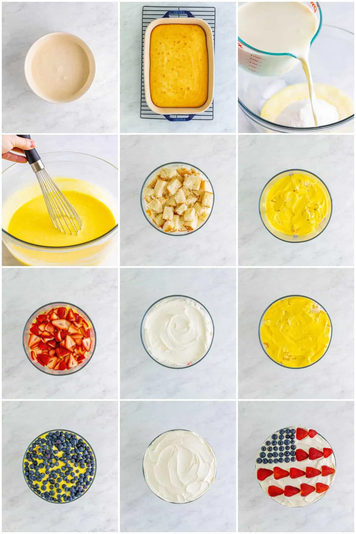Step by step photos on how to make a Patriotic Trifle.