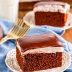 Two slices of the Ding Dong Cake on white plates.