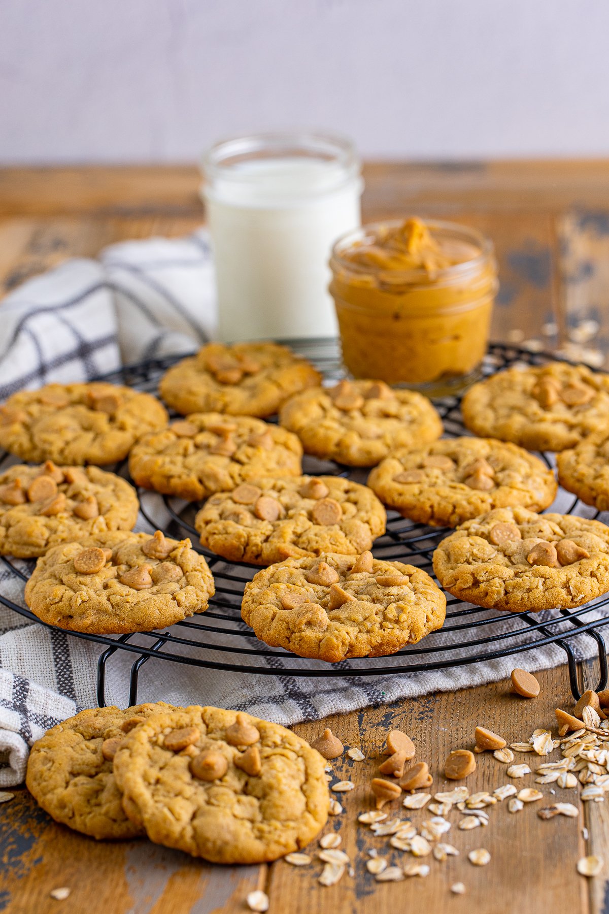 Peanut Butter Oatmeal Cookies on wire rack.